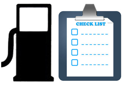 Image of gas pump and checklist for VEMA fuel consumption checklist tips