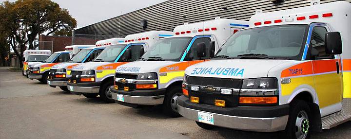 Image of line up of VEMA Ambulances